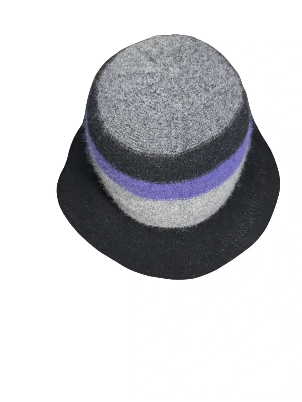 chatties Black, Gray & Purple Striped 100% wool bucket hat winter fall outdoor